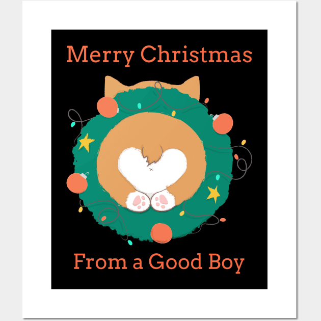 Merry Christmas from a Good Boy Holiday Welsh Corgi Butt Wall Art by LittleFlairTee